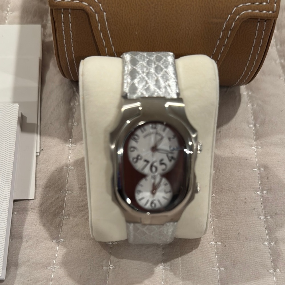 Philip Stein Silver Watch with White Strap